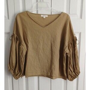 Niko And... Women's Linen 3/4 baloon Sleeve Shirt Beige Size 4